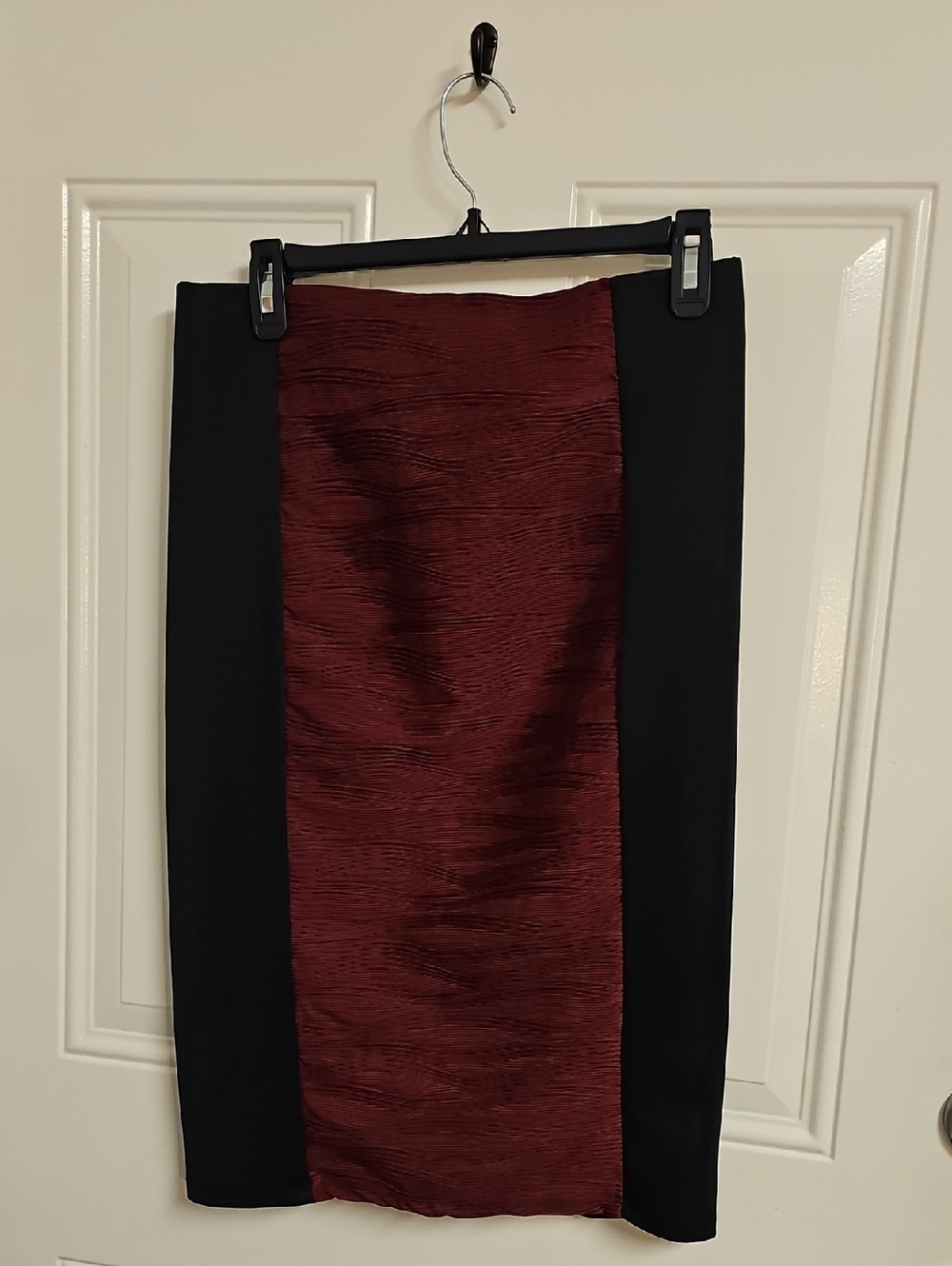 Two-Tone Burgundy and Black Pencil Skirt